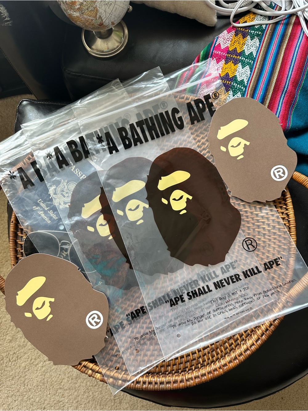 A Bathing Ape BAPE Clear Logo 3 Packaging Bags and 2 Shoe Cardstock Cards